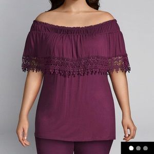 Lane Bryant-Crochet-Trim Off-The-Shoulder Top-